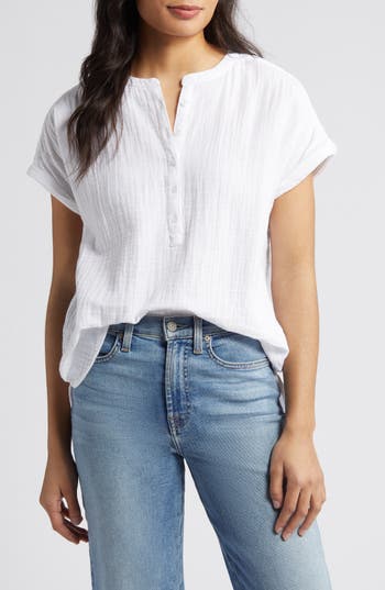 CASLON CASLON® COTTON GAUZE HENLEY TOP