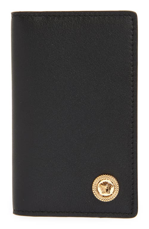 Versace First Line Biggie Medusa Coin Folding Card Case in Black/Versace Gold