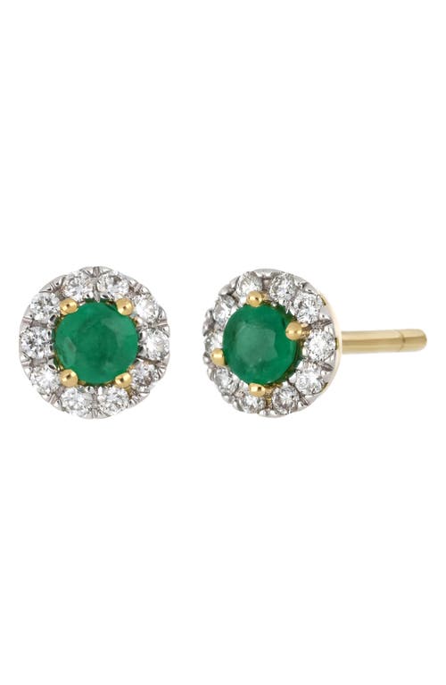 Bony Levy El Mar Gemstone & Diamond Halo Stud Earrings in 18K Yellow Gold - Emerald at Nordstrom