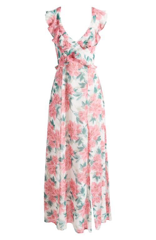 Shop Lulus Sensational Spring Floral Maxi Dress In White/pink/green