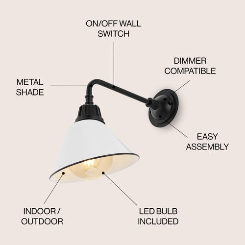 Jonathan Y Croydon 1-light Farmhouse Industrial Indoor/outdoor Iron Led Gooseneck Arm Outdoor Sconce In White/black