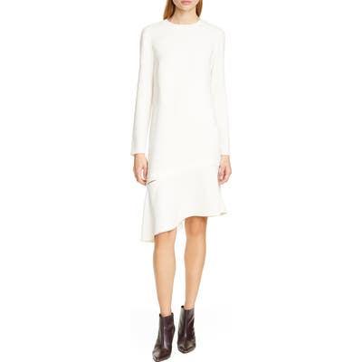 Tibi Long Sleeve Crepe Shift Dress, Ivory