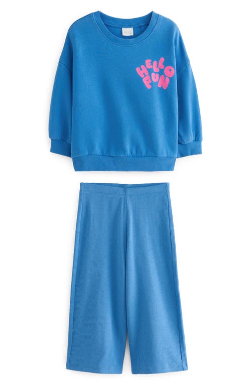 NEXT Kids' Jersey Graphic Sweatshirt & Wide Leg Pants Set Blue at Nordstrom,