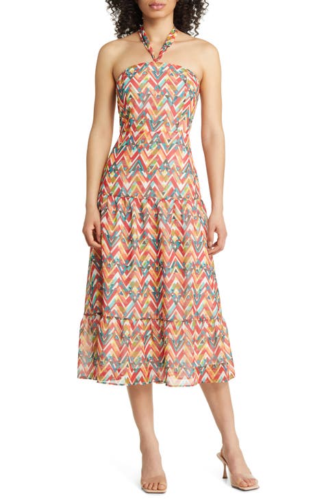 Geo Print Halter Maxi Dress