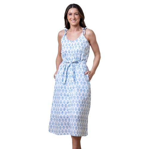 Hope & Henry Women's Organic Sleeveless Button Front Sundress with Sash in Riviera Woodblock Floral at Nordstrom