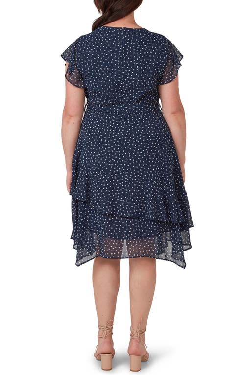 Shop Estelle Night Pebble Ruffle Tie Waist Dress In Navy/milk