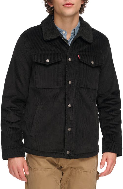 levi's Corduroy High Pile Fleece Lined Trucker Shacket Black at Nordstrom,