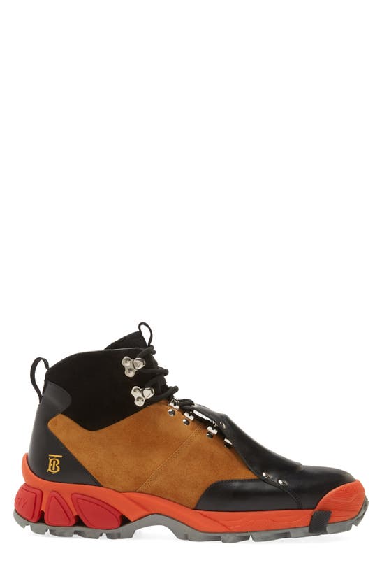 Burberry Leather And Suede Tor Boots In Orange/black | ModeSens