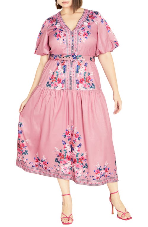 City Chic Zuri Floral Belted Midi Dress Lotte Border at