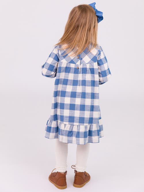 Shop Rufflebutts Baby Girls Long Sleeve Ruffle Hem Dress In Countryside Blue Plaid