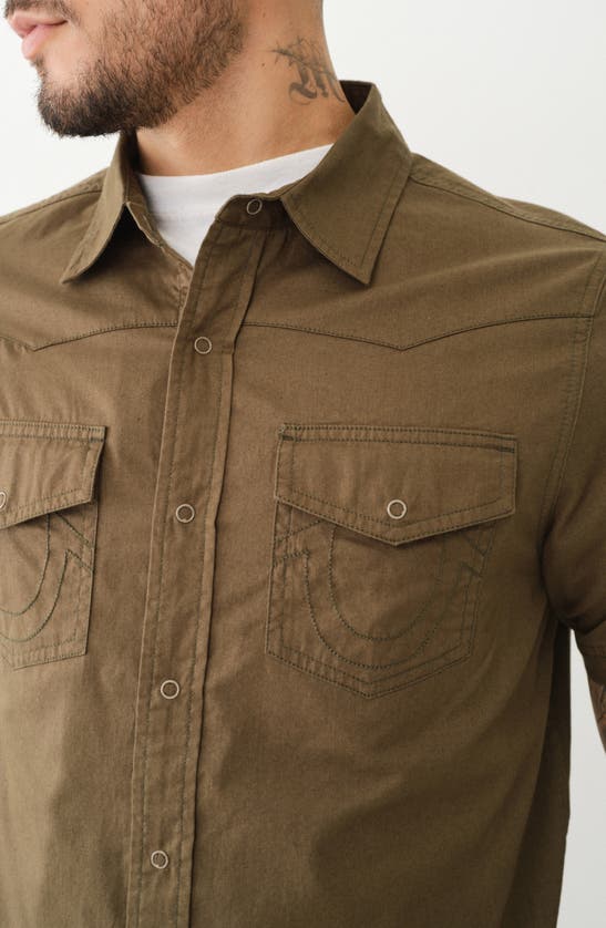 Shop True Religion Brand Jeans Short Sleeve Cotton Button-up Shirt In Kalamata