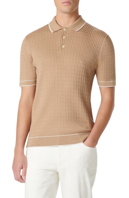 Bugatchi Tipped Rib Cable Stitch Polo Sweater at Nordstrom,