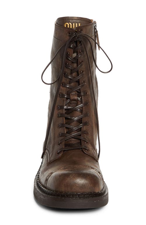 Shop Miu Miu Cap Toe Combat Boot In Cacao