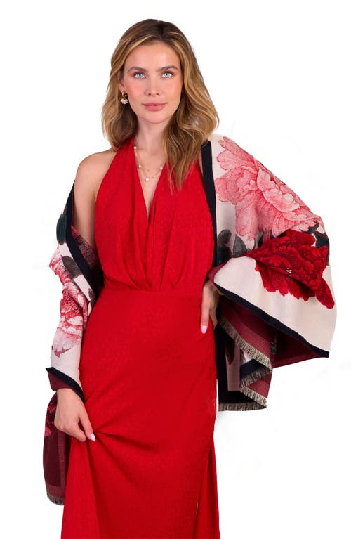 Saachi Floral Reversible Scarf In Medium Beige