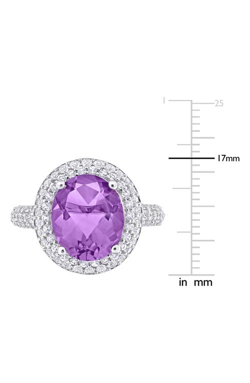 Delmar Oval Cut Semiprecious Stone & Cz Halo Cocktail Ring In Purple