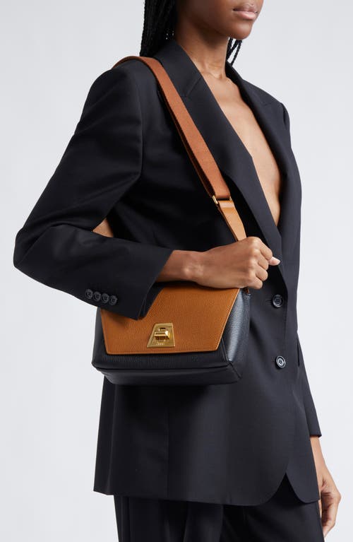 Shop Akris Small Anouk Calfskin Crossbody Bag In Cuoio/black