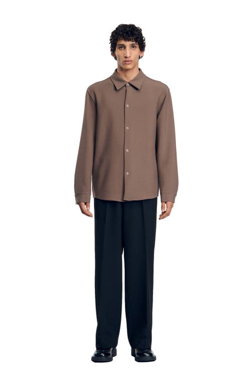 Shop Sandro Long-sleeved Jersey Shirt In Taupe