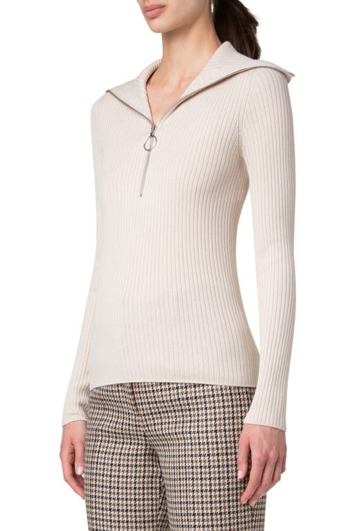 Shop Akris Punto Wool Rib Half Zip Sweater In Chalk