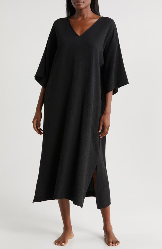 Shop Natori Onsen Cotton Nightgown In Black