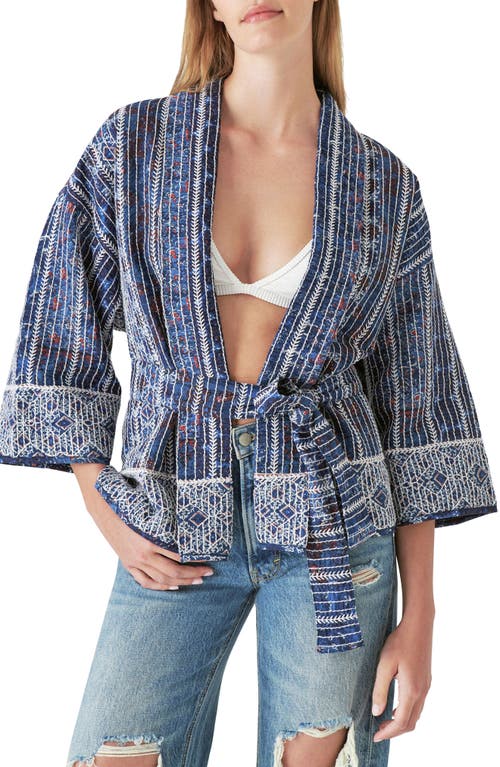 Lucky Brand Quilted Cotton Wrap Jacket in Indigo Multi