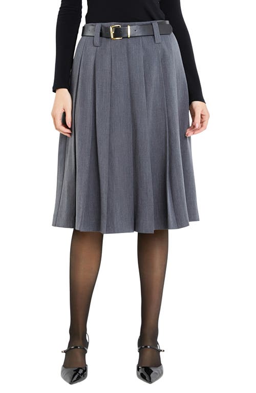 Pleated Midi Skirt in Heather Grey