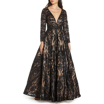 MAC Duggal Sequin Burnout Paisley Ballgown