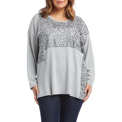 Plus Size Karen Kane Leopard Print Contrast Panel Sweater, Grey
