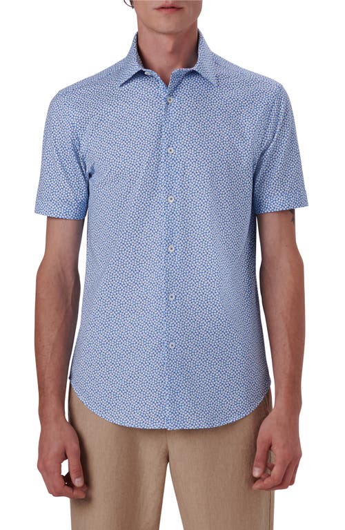 Bugatchi Miles OoohCotton Abstract Print Short Sleeve Button-Up Shirt Aqua at Nordstrom,