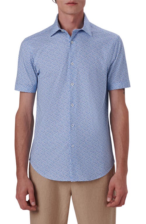 Bugatchi Miles Ooohcotton® Abstract Print Short Sleeve Button-up Shirt In Aqua