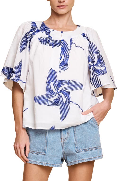 Shop Ciebon Alexia Embroidery Top In Off White/blue