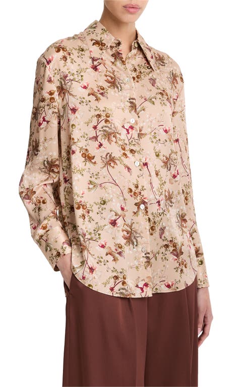 Shop Vince Orchid Vine Silk Button-up Shirt In Pale Camel