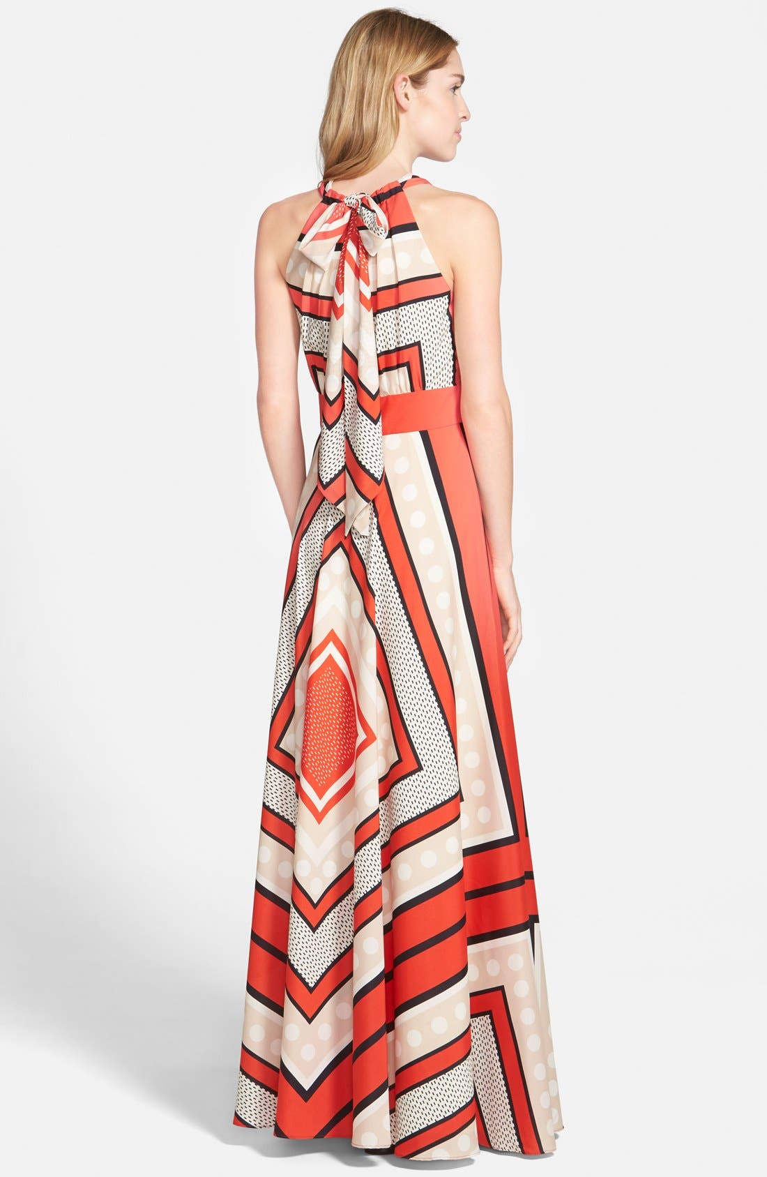 scarf print crêpe de chine fit & flare maxi dress