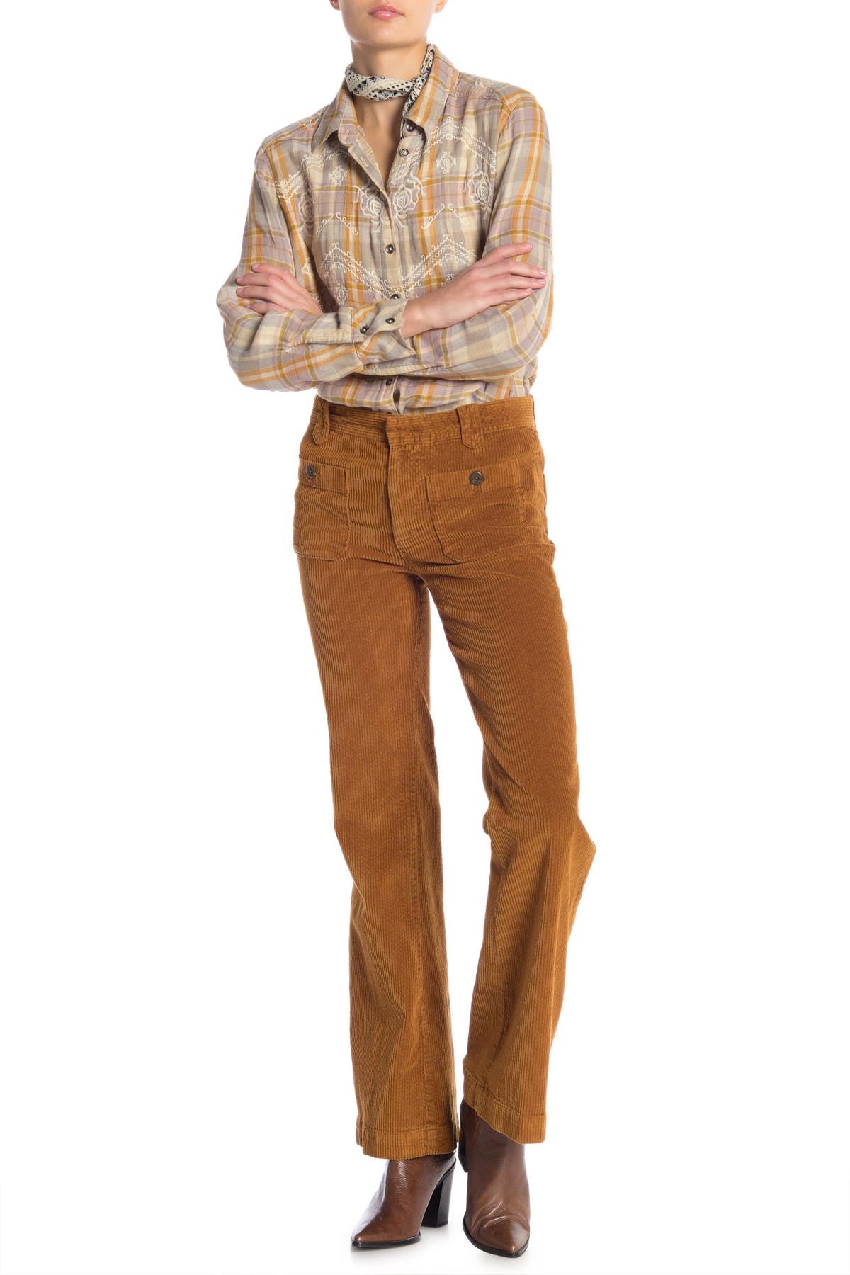 hip hugging flare cord pants