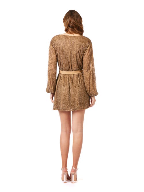 Shop Lara New York Long Sleeve Cocktail Wrap Dress In Almond