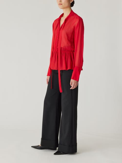 Rebecca Taylor Covered Button Tie Front Blouse In Red Lip