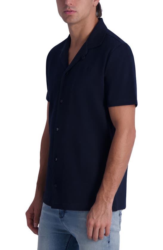 Shop Karl Lagerfeld Paris Slim Fit Short Sleeve Button-up Camp Shirt In Navy