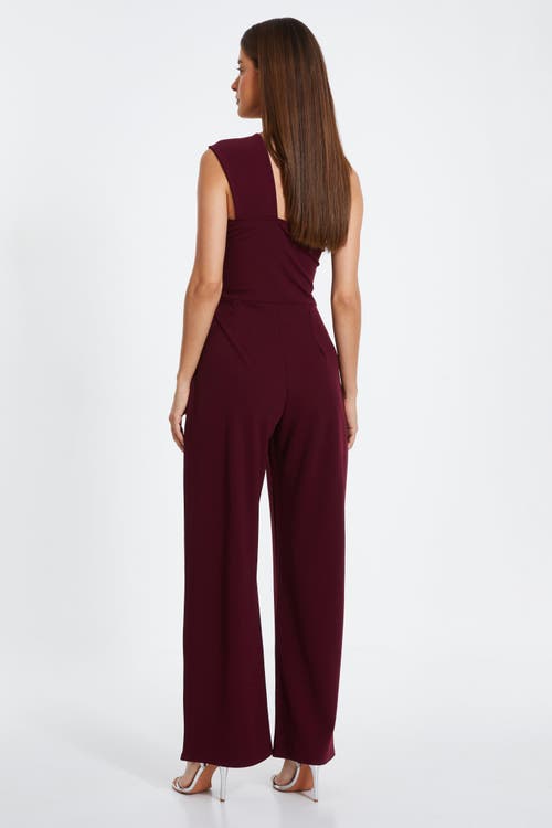 Quiz One Shoulder Scuba Crepe Knot Front Jumpsuit In Plum
