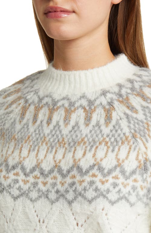 Wit & Wisdom Fair Isle Pointelle Sweater In Winter White/camel Multi