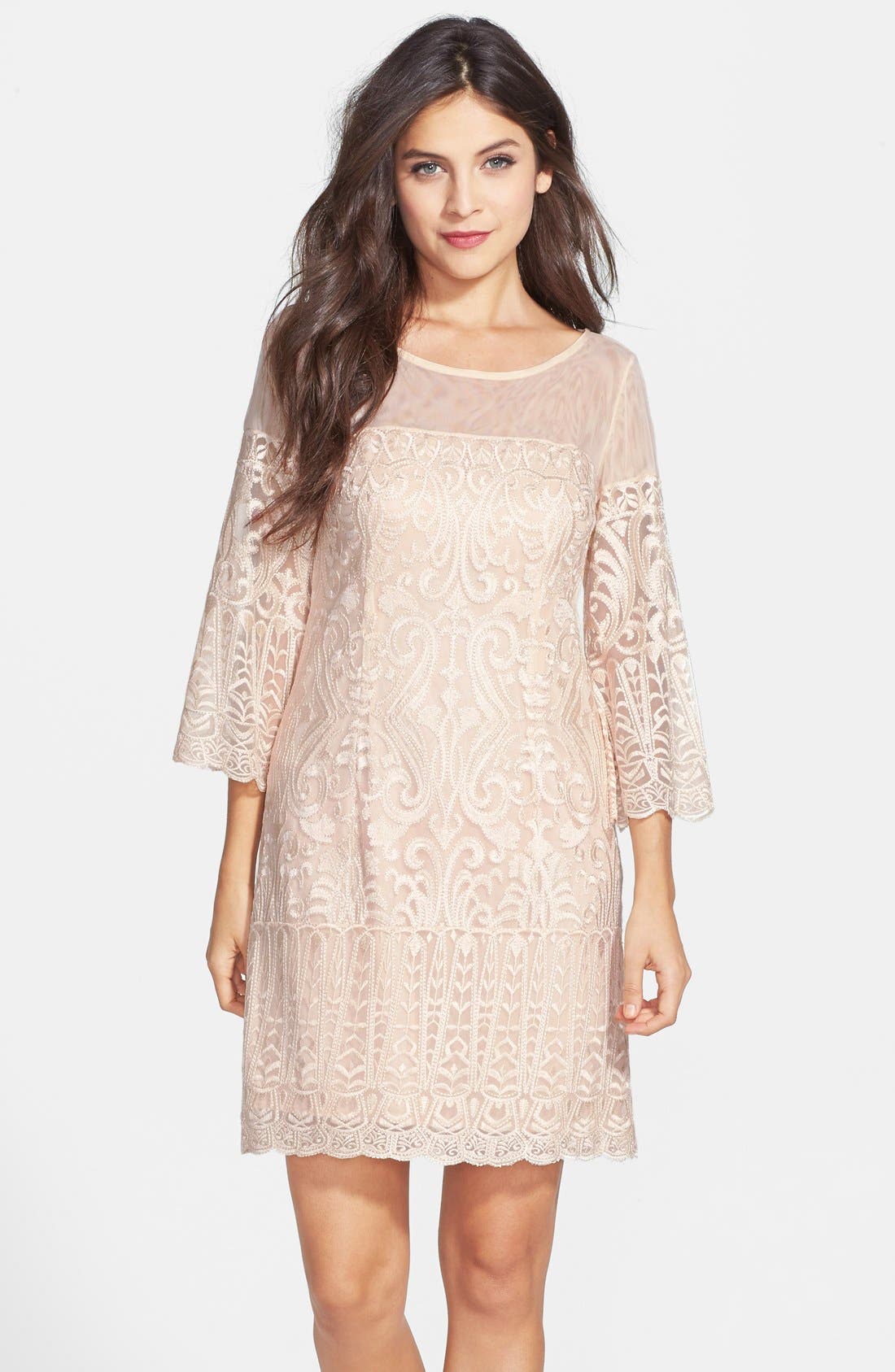 Laundry by Shelli Segal Embroidered Mesh Scalloped Shift Dress Nordstrom