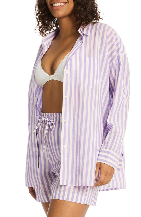 Shop Sea Level Sails Beach Stripe Cover-up Tunic In Lavender