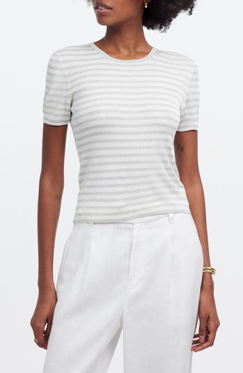 Shop Madewell Stripe Microrib Sweater T-shirt In Monument