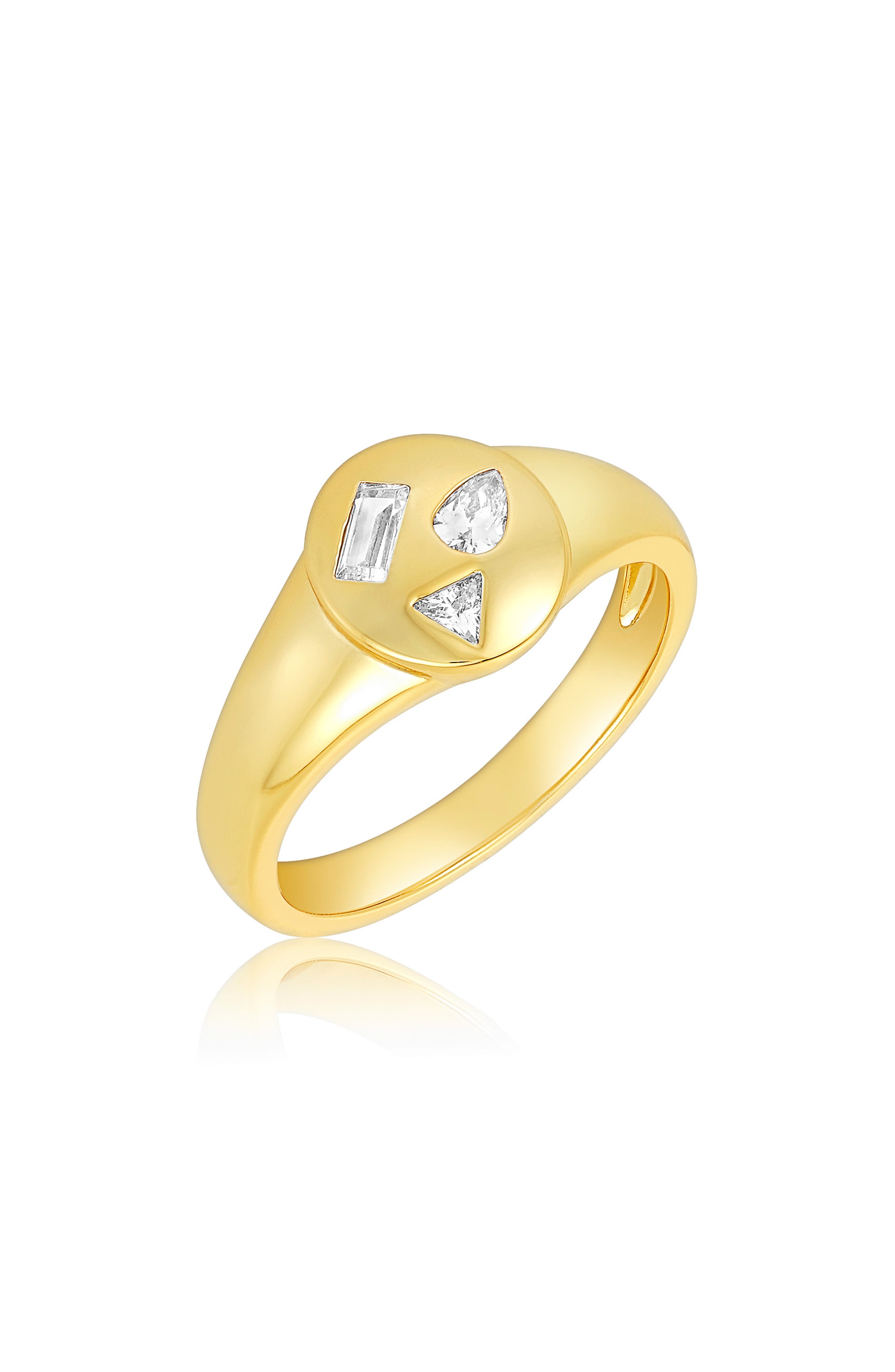 Adornia 14k Gold Plated Multi-shape Swarovski Crystal Accent Signet Ring In Yellow