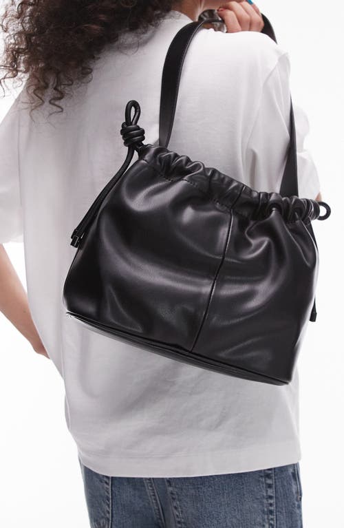 Shop Topshop Faux Leather Drawstring Shoulder Bag In Black