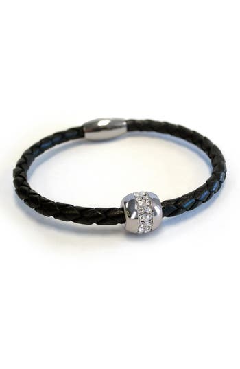 Shop Liza Schwartz Good Karma Leather Bracelet In Silver/black