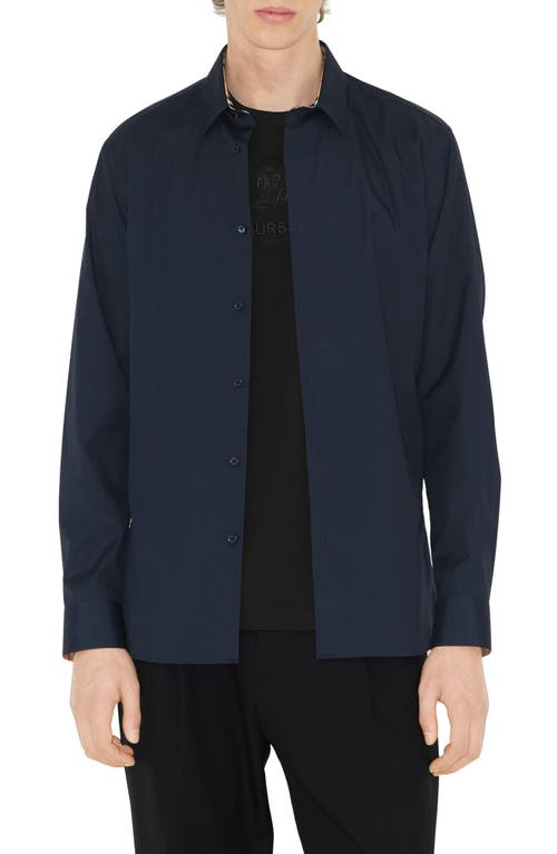 burberry Sherfield Equestrian Knight Stretch Cotton Button-Up Shirt Navy at Nordstrom,