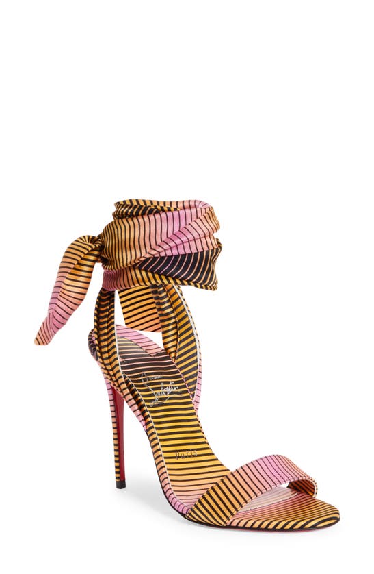 Shop Christian Louboutin Sandale Du Désert Silk Ankle Wrap Sandal In Pink/ Orange Multi