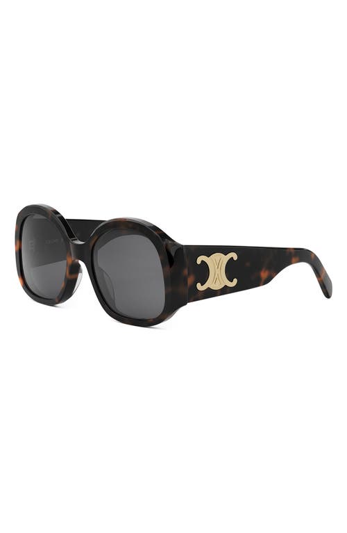 Shop Celine Maxi Triomphe 54mm Round Sunglasses In Dark Havana/smoke