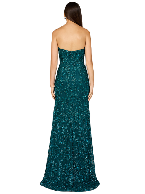 Lara New York Beaded Strapless Dress With Slit In Teal
