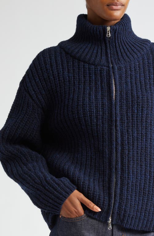 Shop Bite Studios Chunky Rib Wool Zip Cardigan In Dark Navy