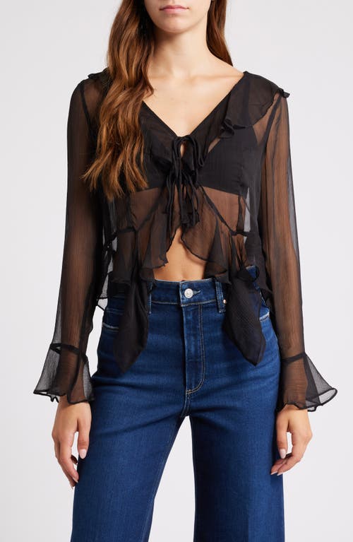 VERO MODA Millia Ruffle Tie Front Chiffon Top in Black 